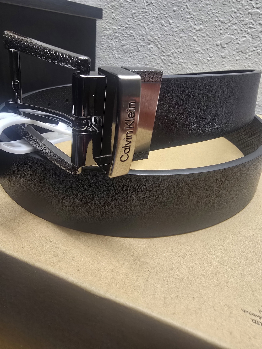 Calvin Klein Black Leather Belt with Brushed Metal Buckle